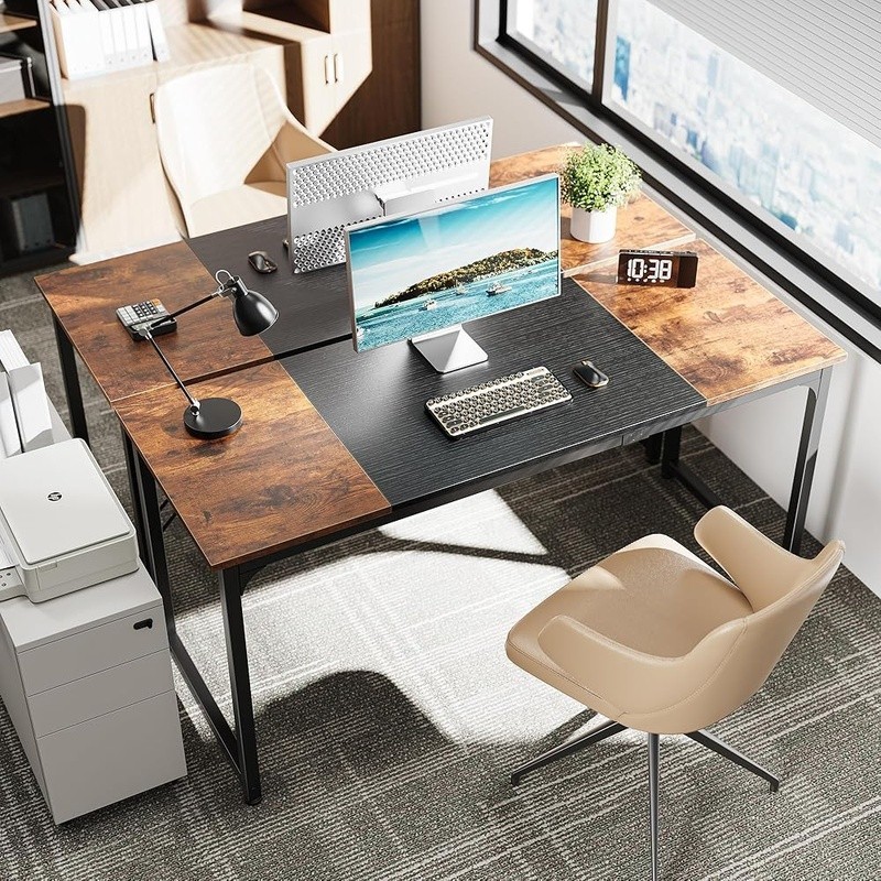 Spacious Rustic Brown Black Computer Desk Home Office Study Gaming Workstation gallery