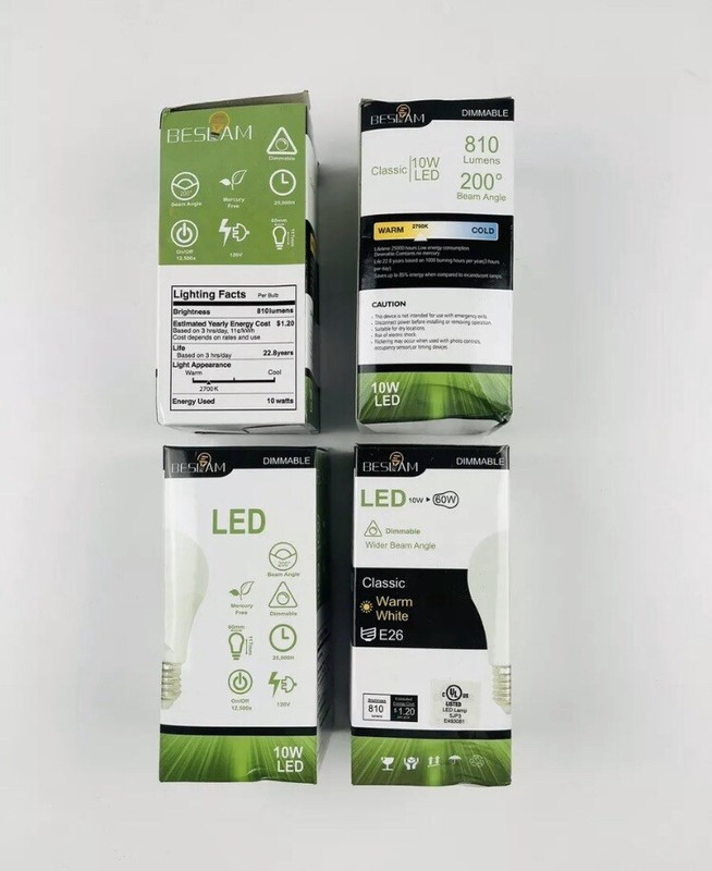 LED Dimmable Light Bulb 60W Equivalent E26-A19-810LM-10W 2700K 4 Pack New A40 gallery