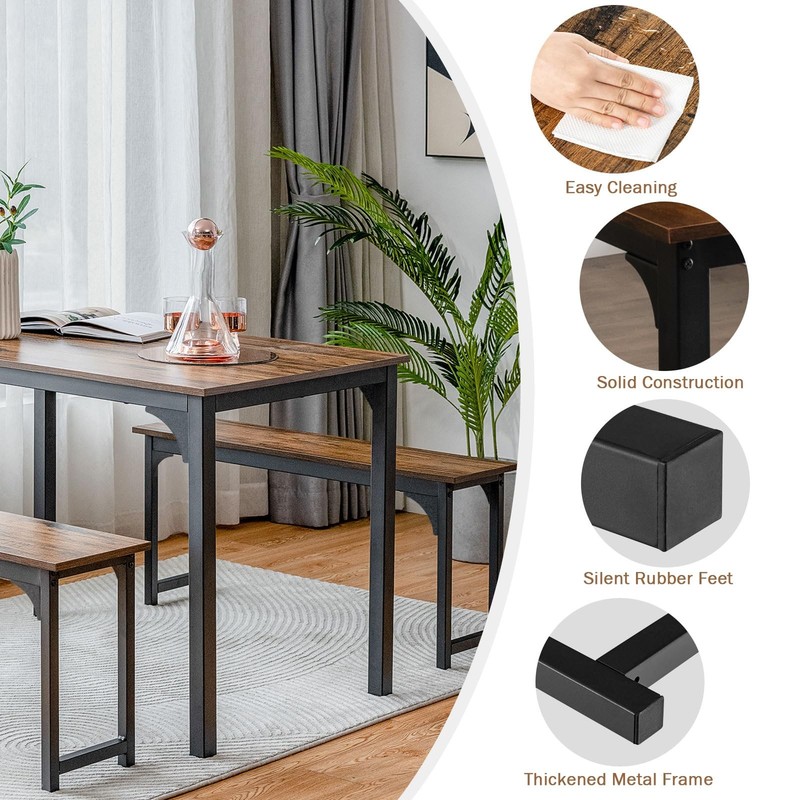 Dining Table Set for 4, 3-Piece Kitchen Table with 2 Benches, 43.5’’ Space Sa... gallery