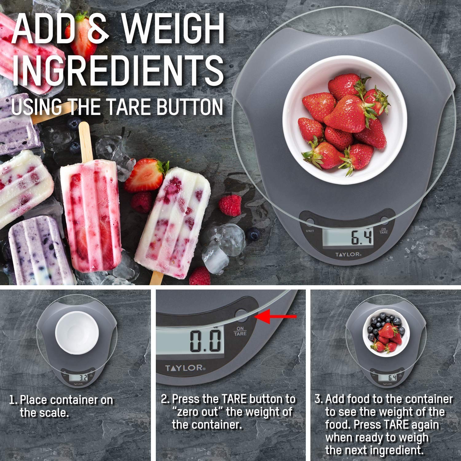 Taylor Digital Kitchen Scale, 11 pound capacity, Steel 11 Pounds gallery