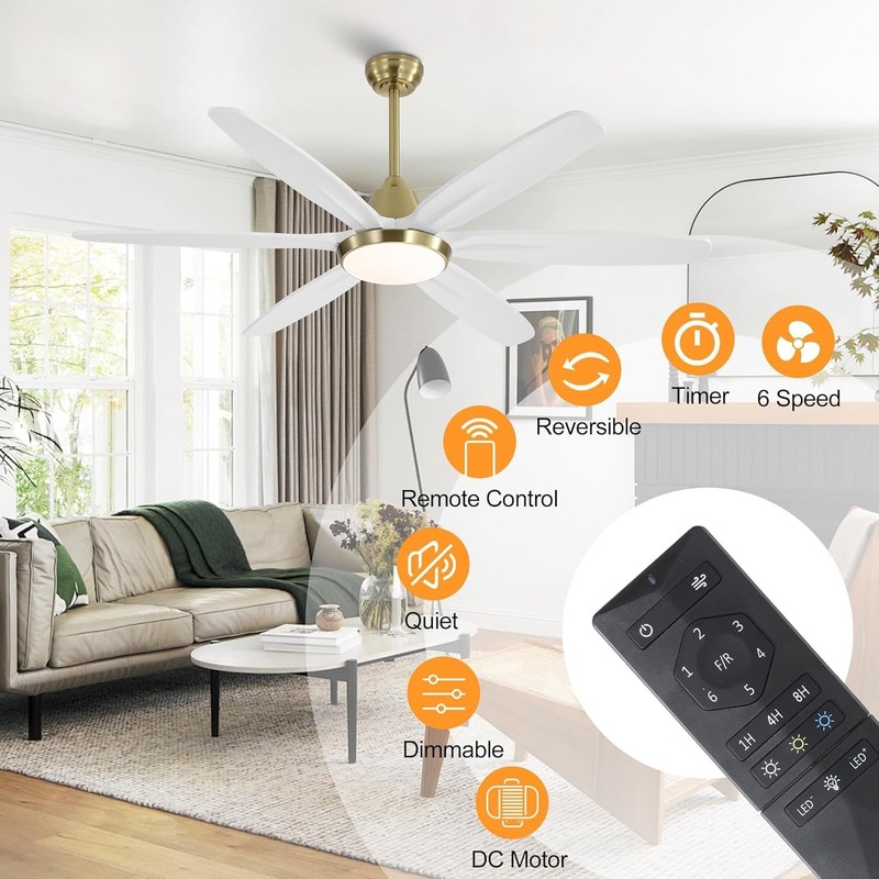 60" Ceiling Fans With Lights Solid Wood Modern Ceiling Fan With Remote Dimmable gallery