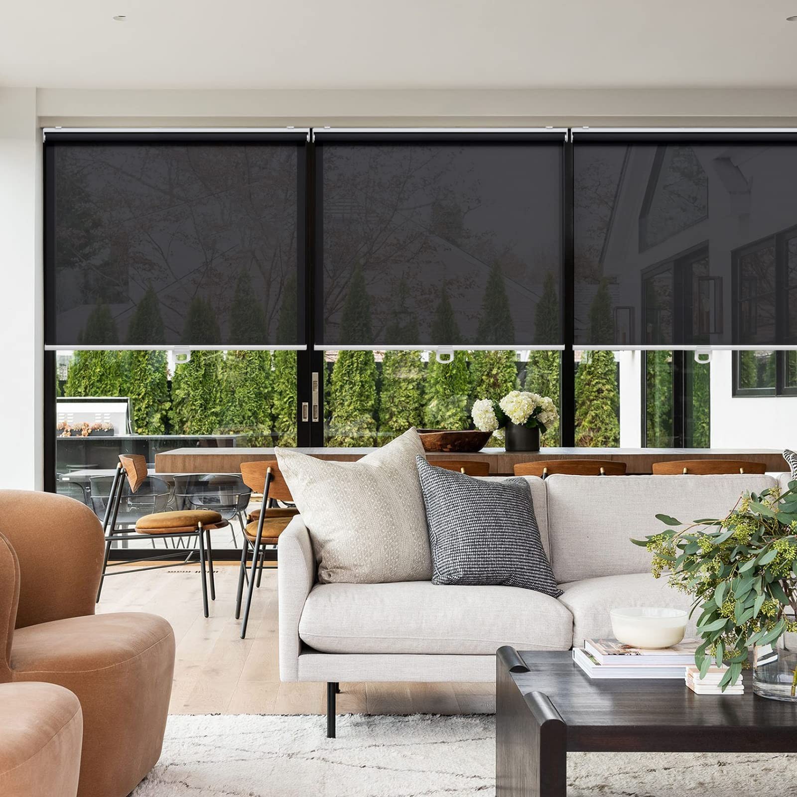 Cordless Roller Shades for Windows Light Filtering Shades with 5% Openness So... gallery