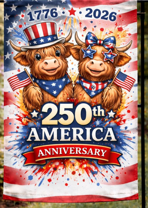 Garden Flag 12x18 double sided -custom design 250 250th years USA Patriotic cows gallery