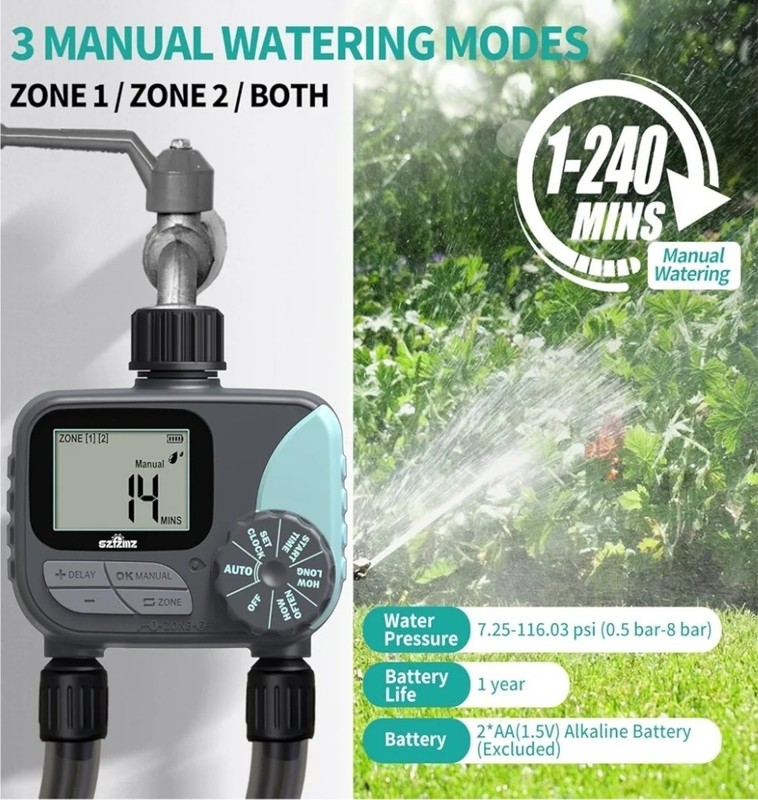 2 outlet Sprinkler Timer Water Timer, Programmable with rain delay Manual/Auto gallery