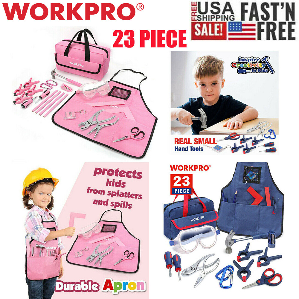 WORKPRO 23PCS Pink/Blue Kids SAFE COMFORT DESIGN Hand Tool Kit Home DIY Tool Set gallery