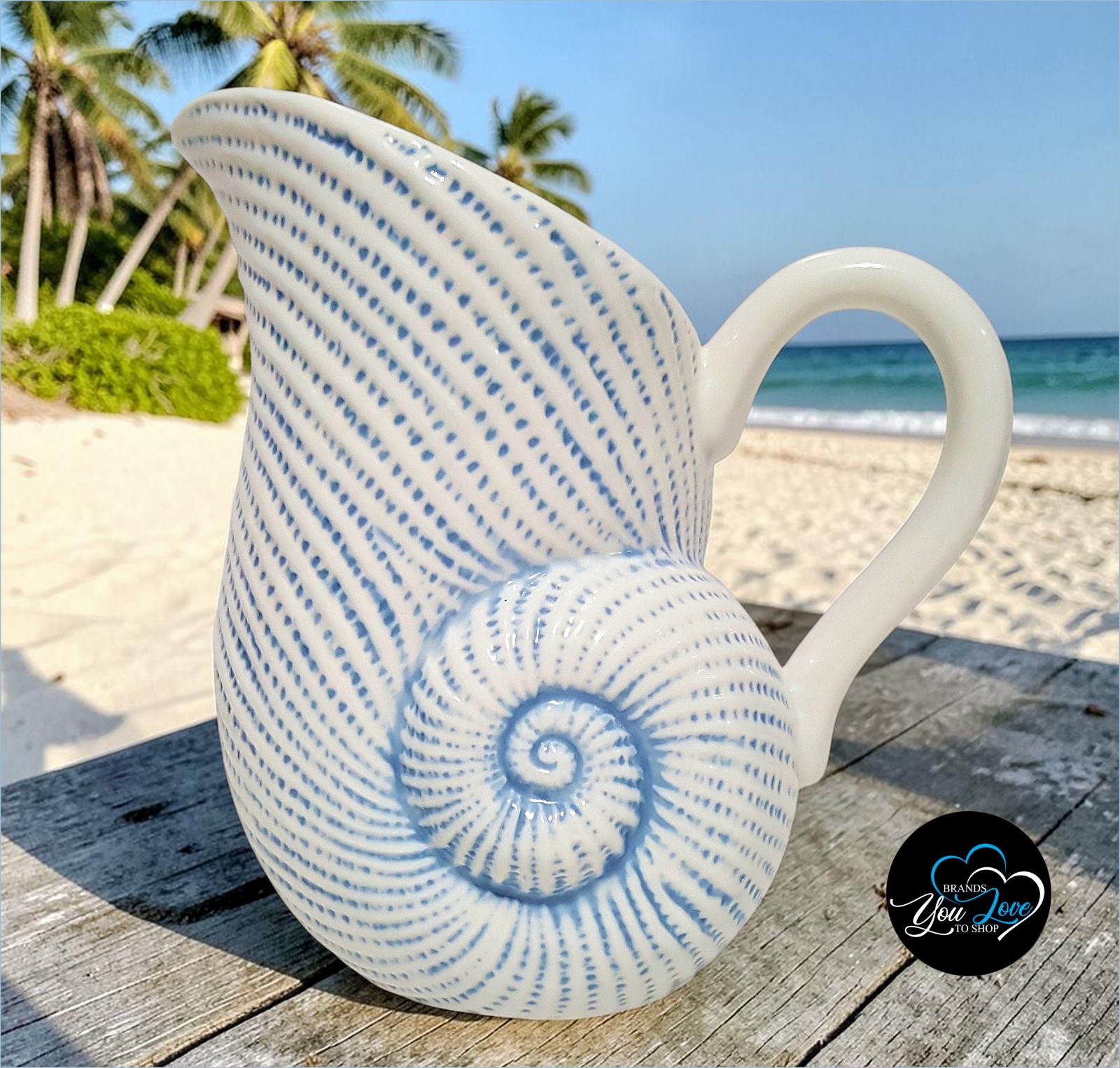Pottery Barn Enchanted Sea Pitcher 1 QT NIB SeaShell Stoneware Summer Spring gallery