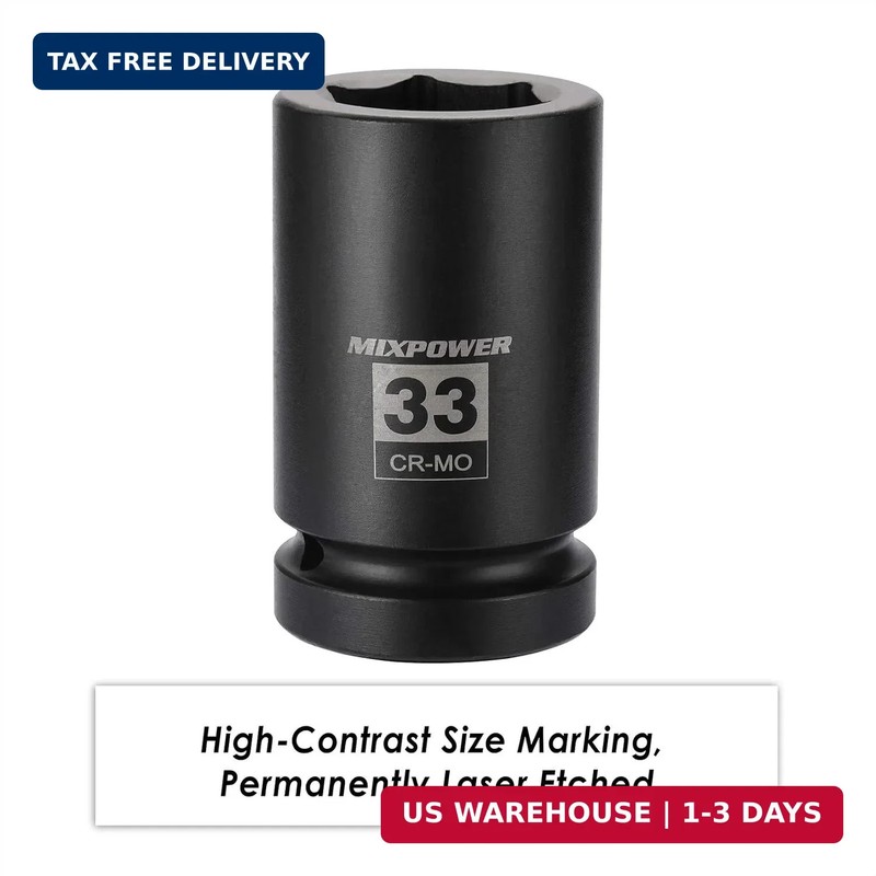 MIXPOWER 1 Inch Drive Deep Impact Socket, CR-MO, 33mm, 6 Point, Radius Corner De gallery