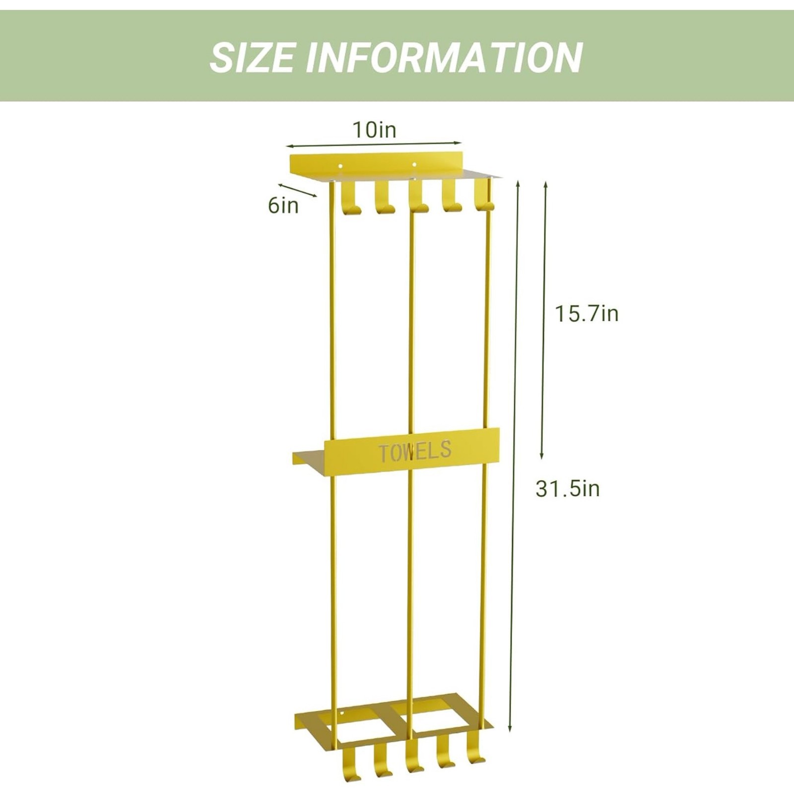 Golden 35 inch Towel Rack Wall Mounted with Metal Shelf W/10 Hooks Modern Sleek gallery