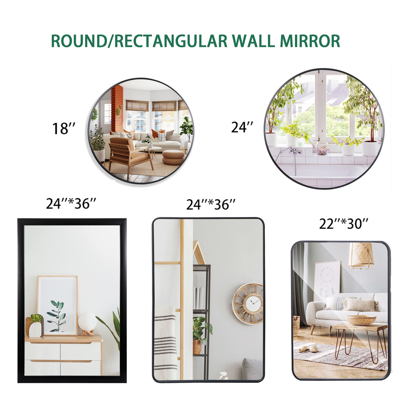 Bathroom Wall Mirror Vanity Makeup Mirror for Living Room Round/Rectangular gallery