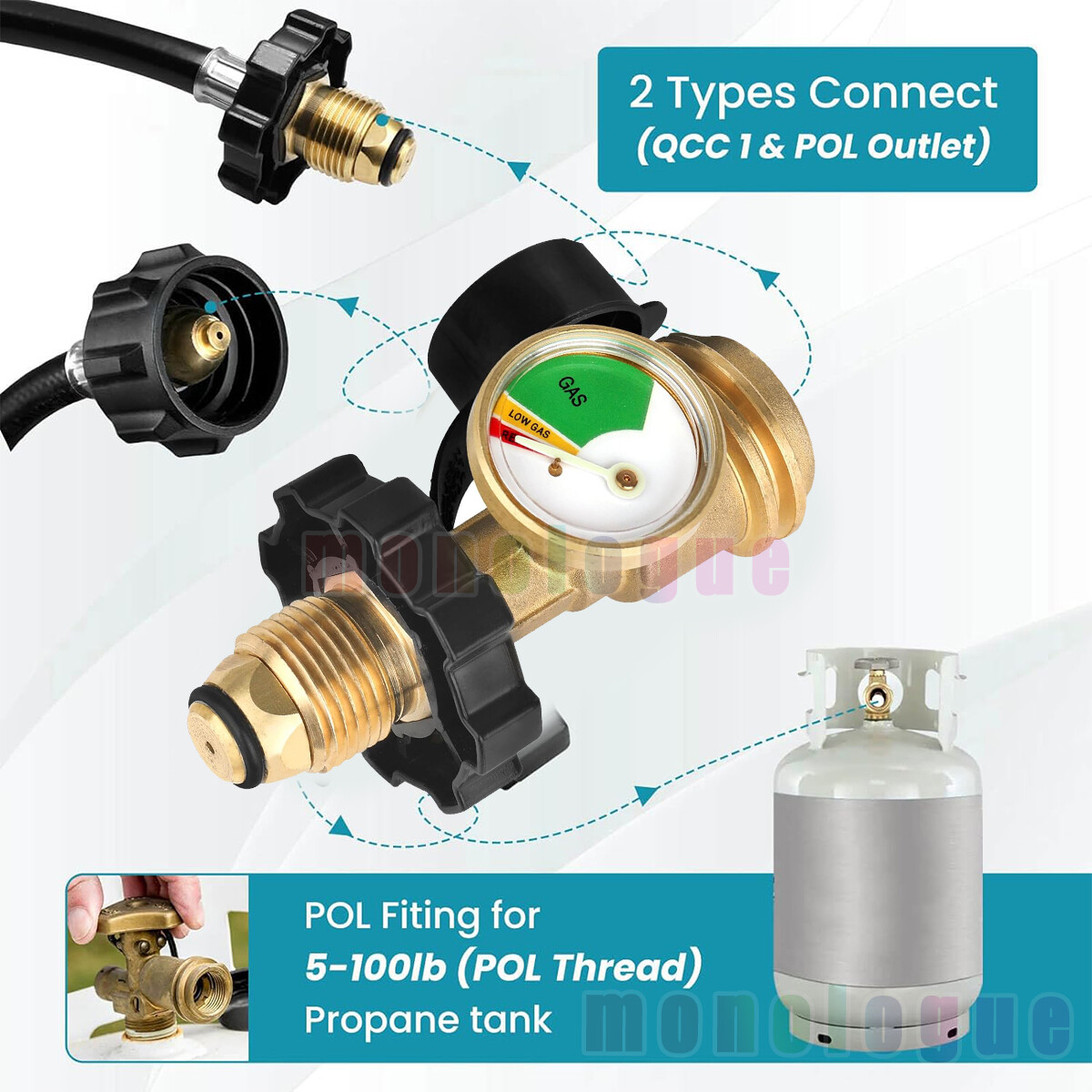 100 lb Propane Tank Adapter Universal Convert Pol to Qcc1/Type 1 Solid Brass 1PC gallery