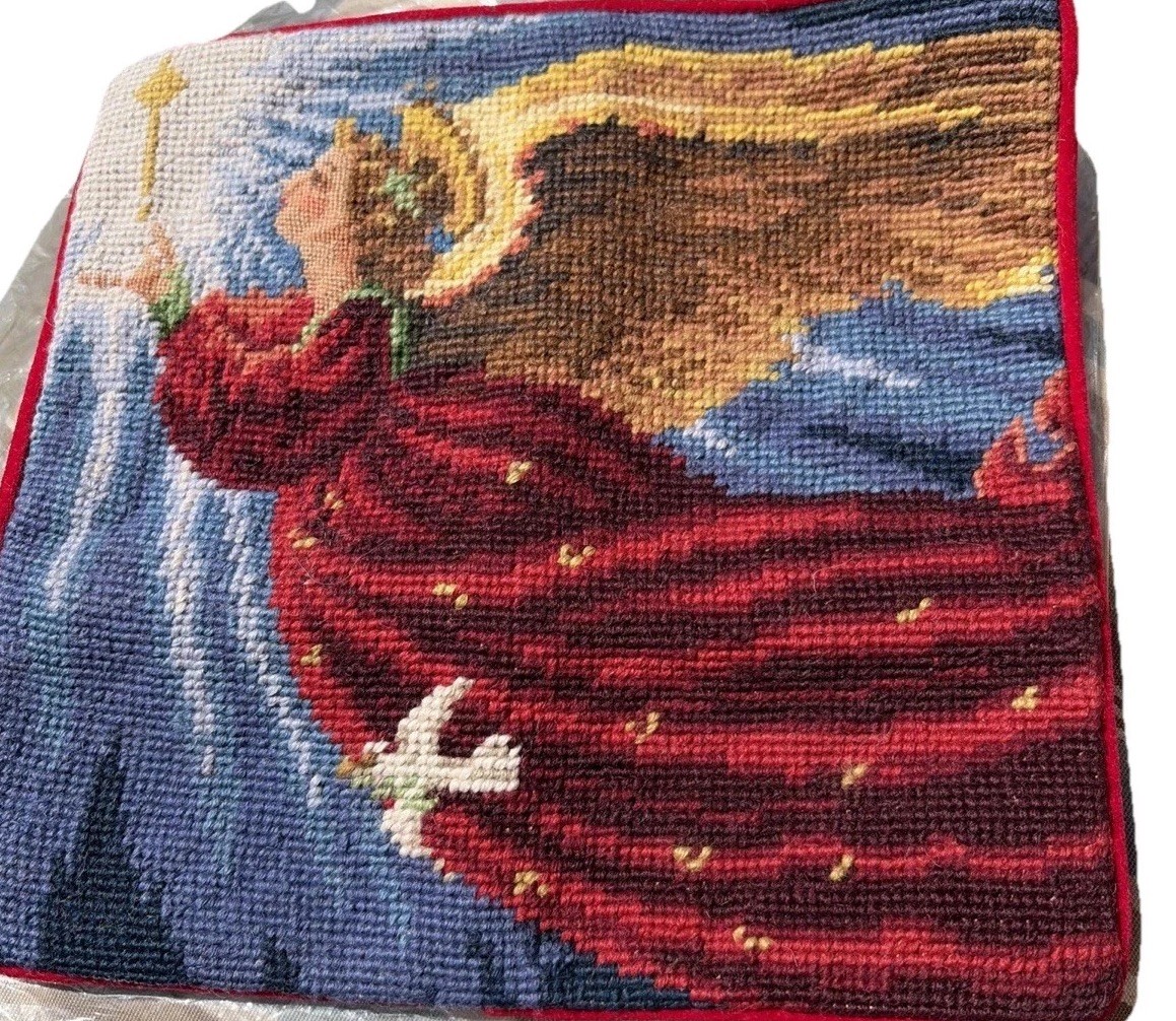 Needlepoint Pillow Case 12x12” Angel Candle Light Dove Petit Point gallery