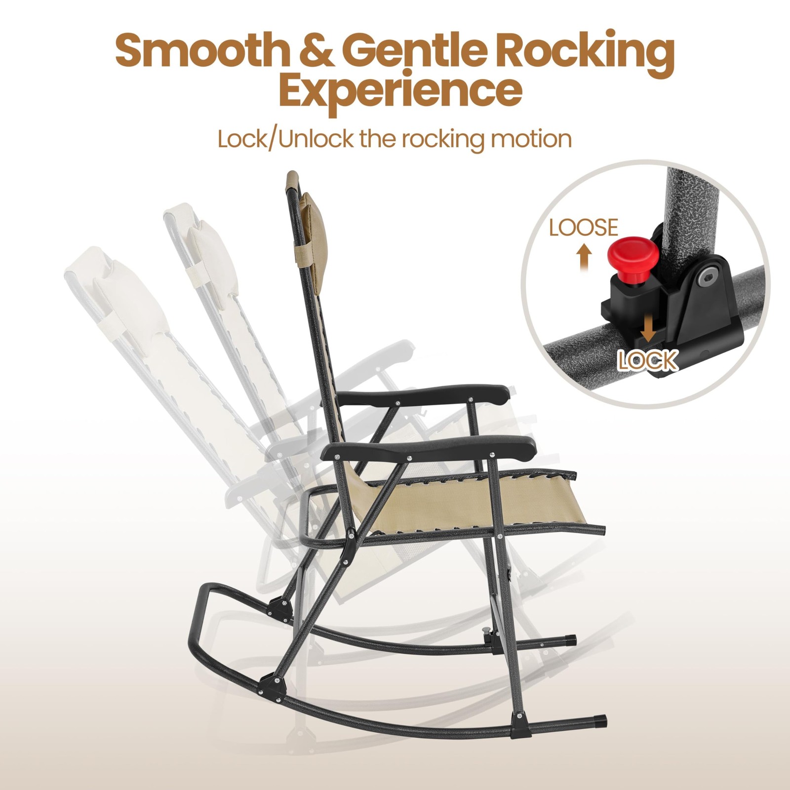 26in Rocking Chair Outdoor Zero Gravity Folding Chairs Rocking Chairs, Beige gallery
