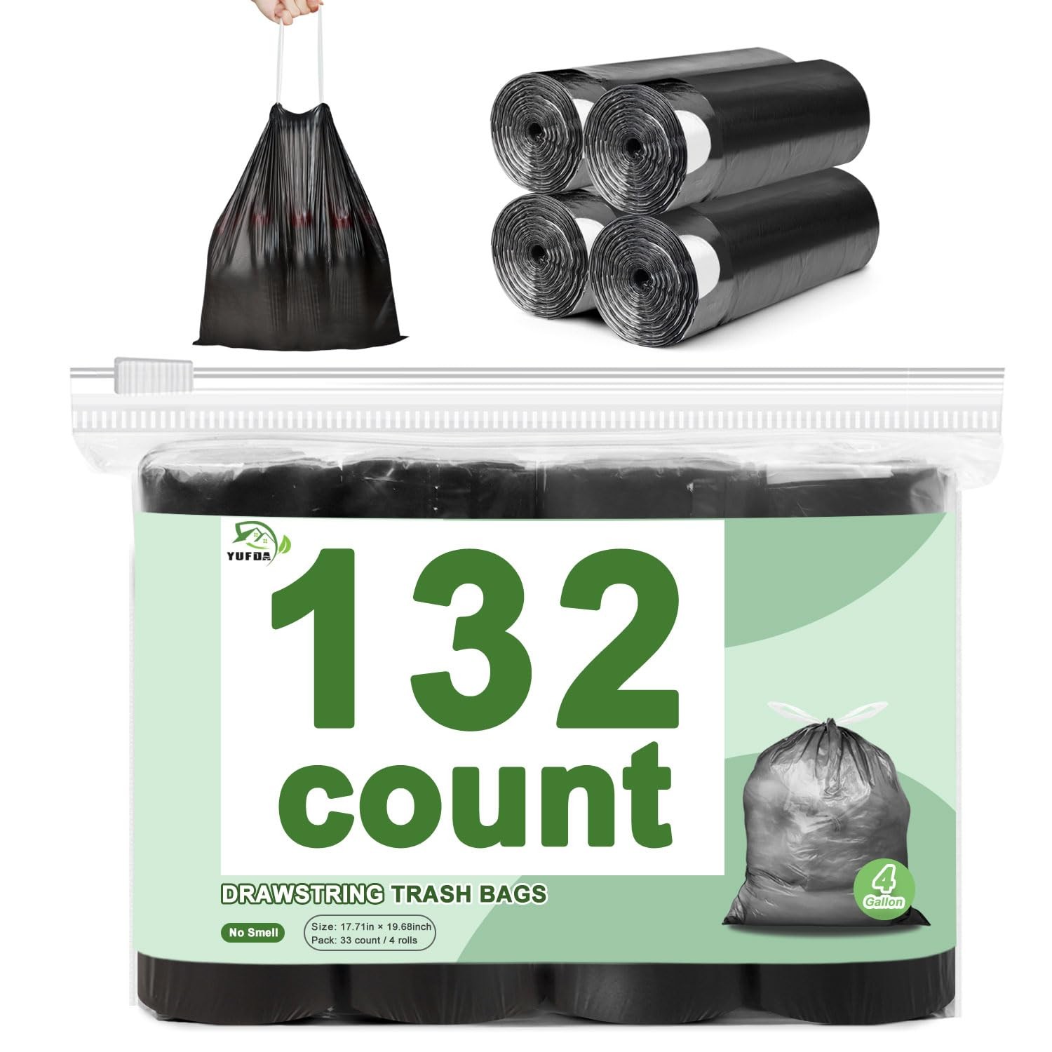 132 Count-Small Trash Bags, 4 Gallon Trash Bag Drawstring,Bathroom Garbage Ba... gallery