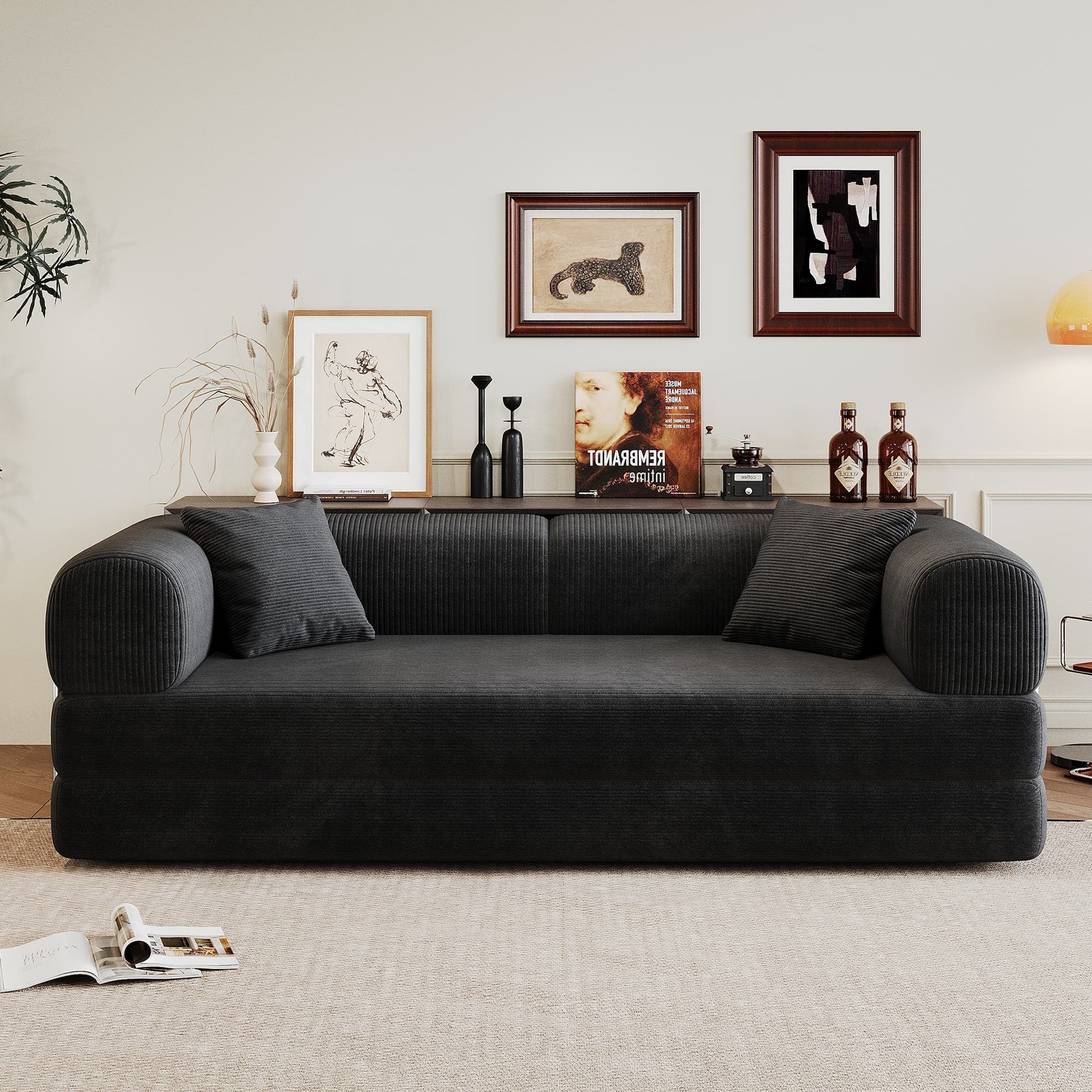 Corduroy Upholstered Modular Boneless Couch Convertible Sleeper Sofa Bed gallery