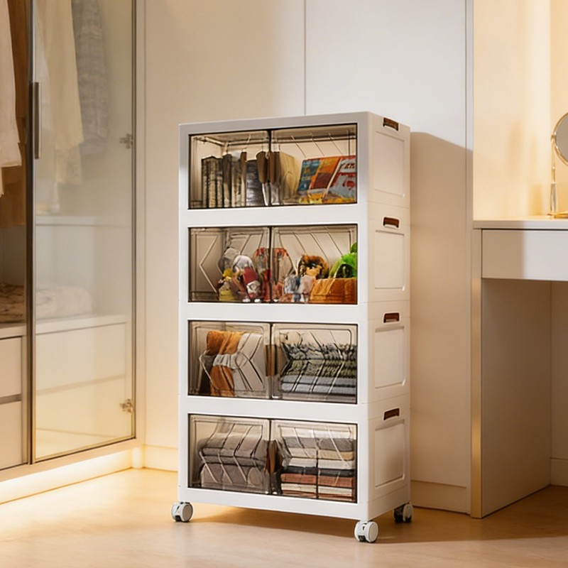 Foldable Storage Bins with Wheels, Stackable Storage Bins with Doors and Lids gallery