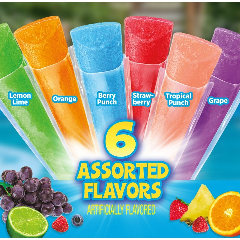 Pop-Ice Assorted Fruit Freezer Ice Pops, Gluten-Free Frozen Snack, 1.5 oz, 80 Ct gallery