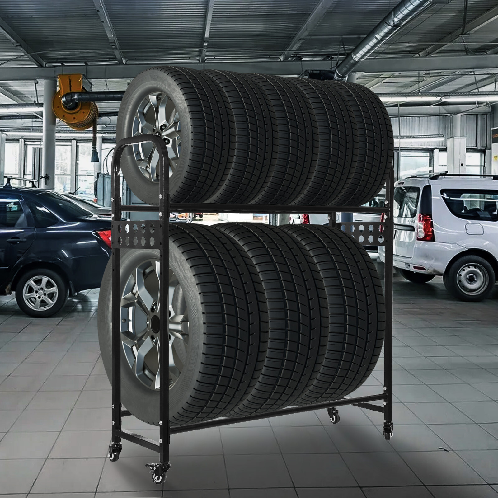 Heavy-Duty Rolling Tire Rack Adjustable Metal Tire Storage Shelves For Garage gallery