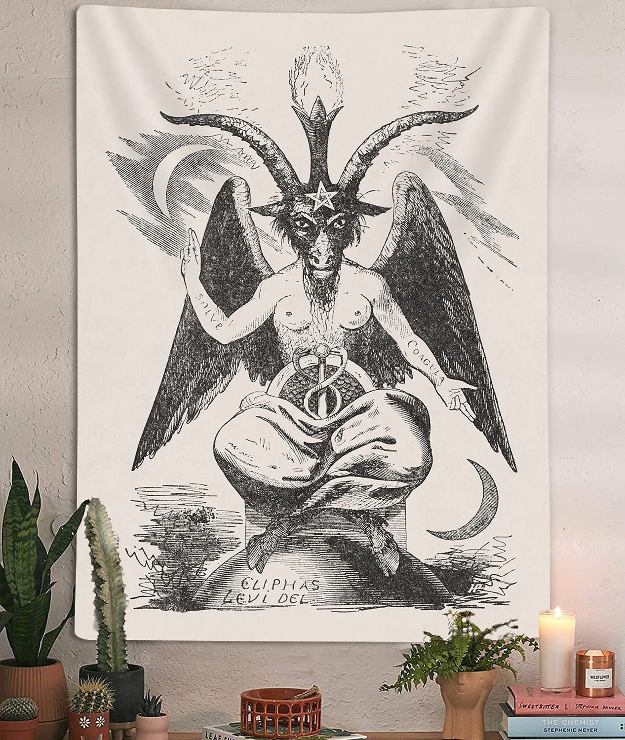 Gothic Devil Demon Tapestry Wall Hanging, Tarot Card Witch 60"L x 40"W, Black gallery