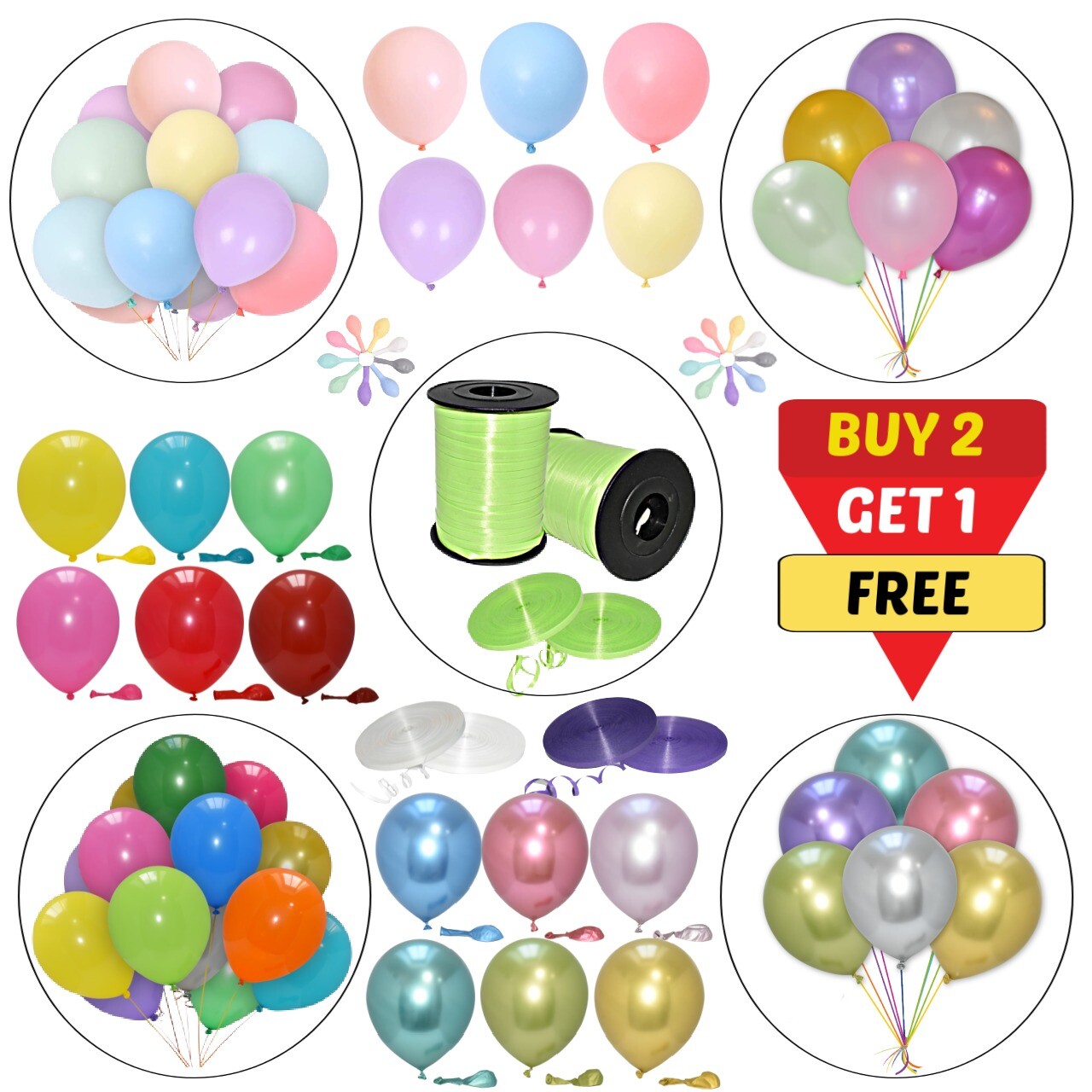 20 X Latex PLAIN Metallic BALOON Balloon Curling Ribbon Birthday Party DECOR UK gallery