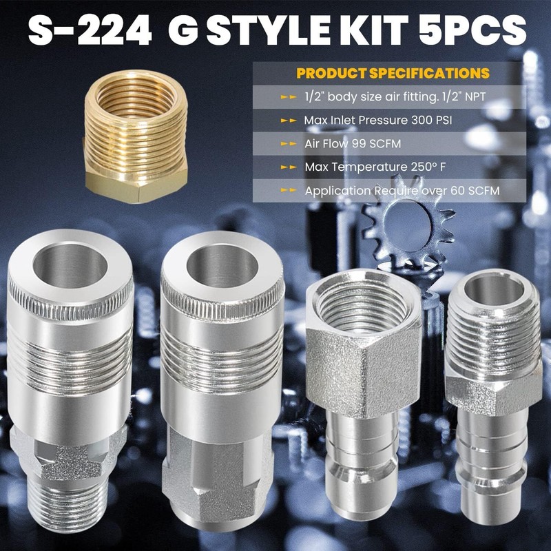 G Style Coupler Plug & Reducer Kit S-224 For require more than 60 SCFM 5pcs gallery