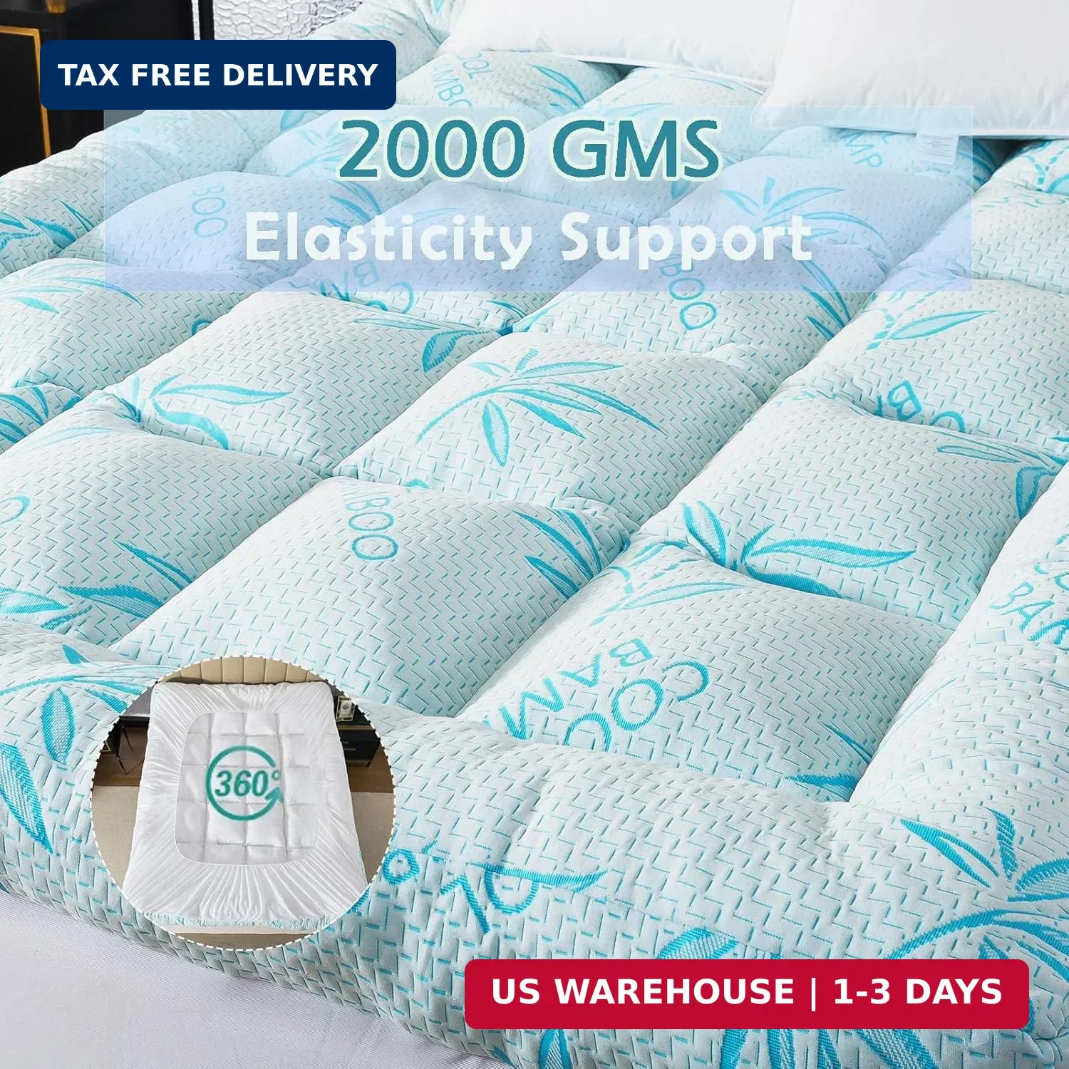 WhatsBedding 5 Inch Queen Mattress Topper Breathable Bamboo Viscose Air Layer,Me gallery