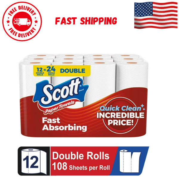 NEW Scott Paper Towels Bulk 24 Regular Rolls 12 Double Rolls White gallery