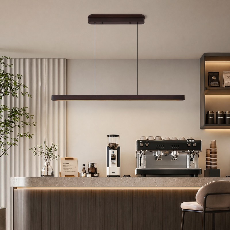 51 in 3CCT Modern Walnut Linear LED Pendant Chandelier Living Room Light Fixture gallery