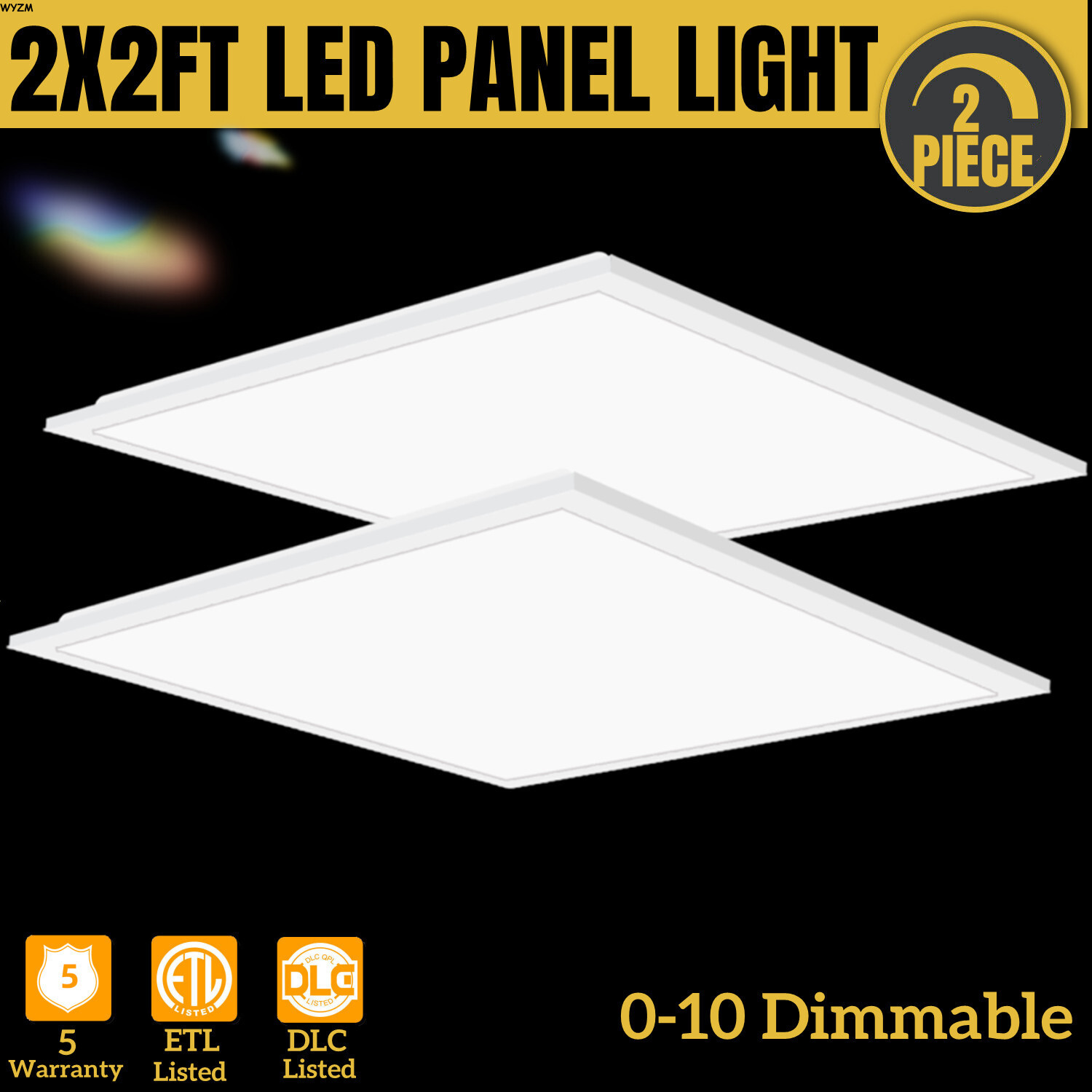 2 Packs 2'x2' LED Flat Panel Light 5400LM 45W 5000K Dimmable Drop Ceiling White gallery