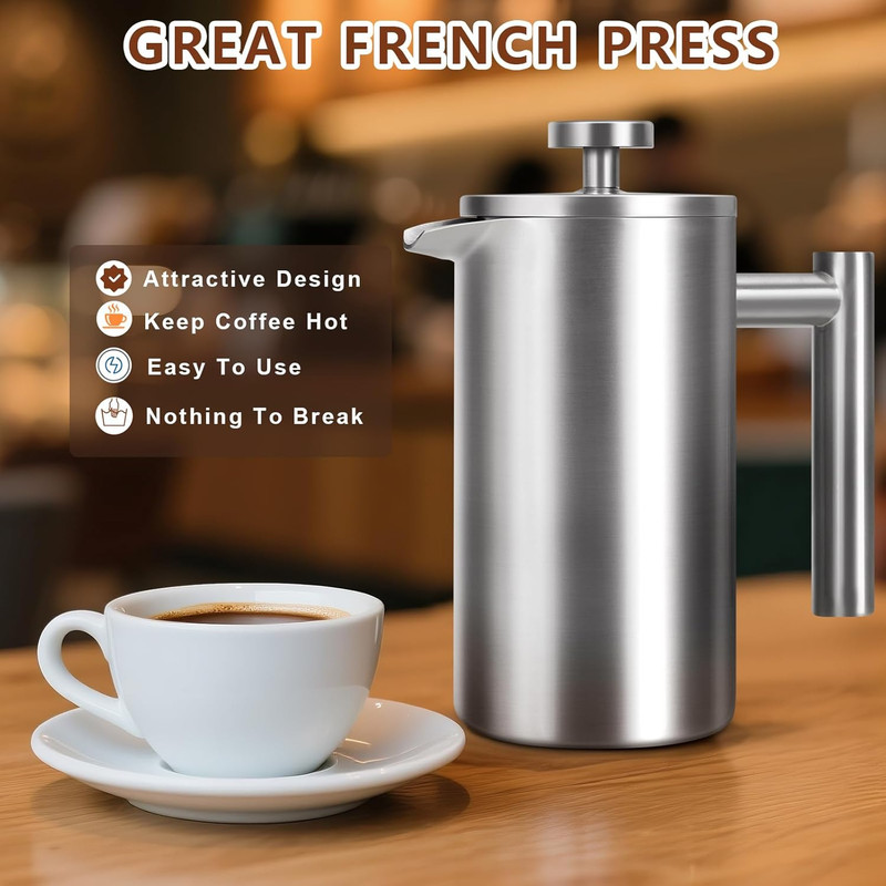 French Press 34 oz Double Wall Stainless Steel Coffee Maker gallery