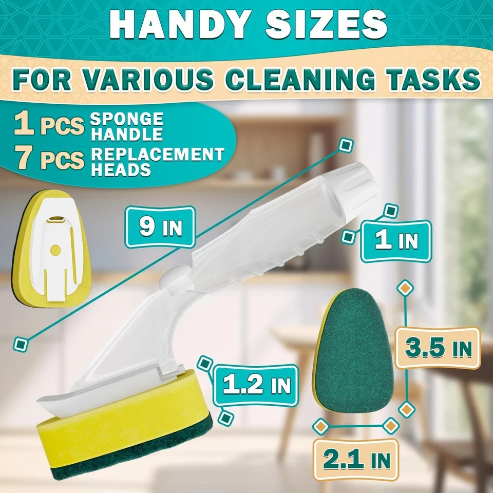 Dish Sponge with Handle – High-Density Absorbent Dish Washing Brush with Hand... gallery