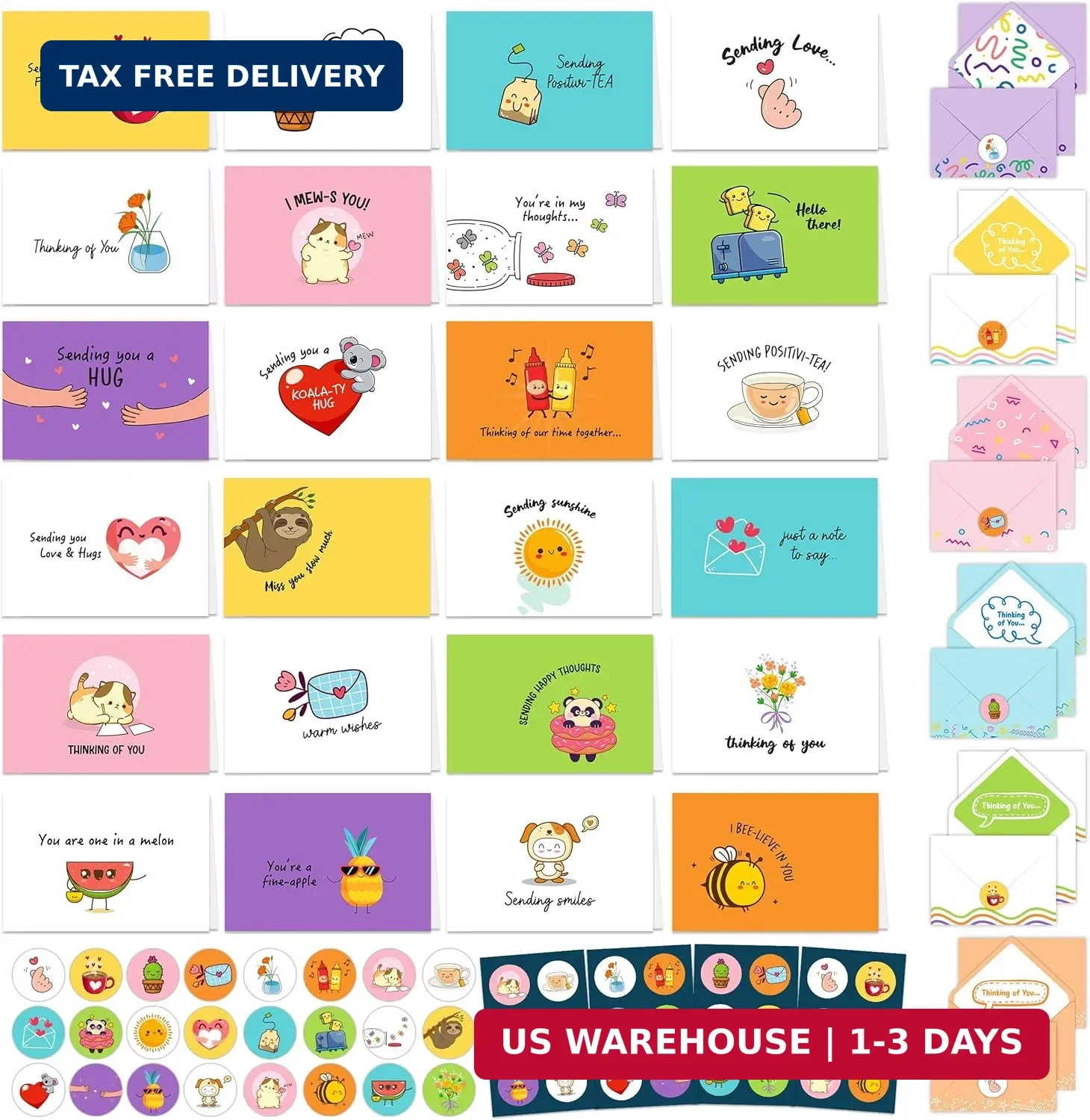 Decorably 24 Pack Assorted 6x4in Funny Thinking of You Cards with Envelopes and gallery