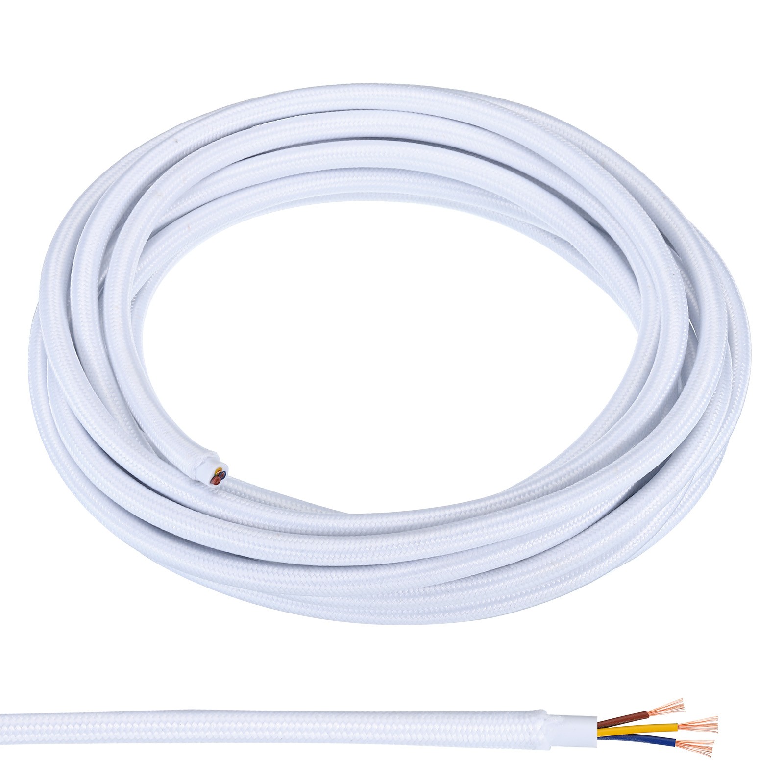 16.4ft 18AWG 3 Core Fabric Cloth Covered Round Wire, White gallery