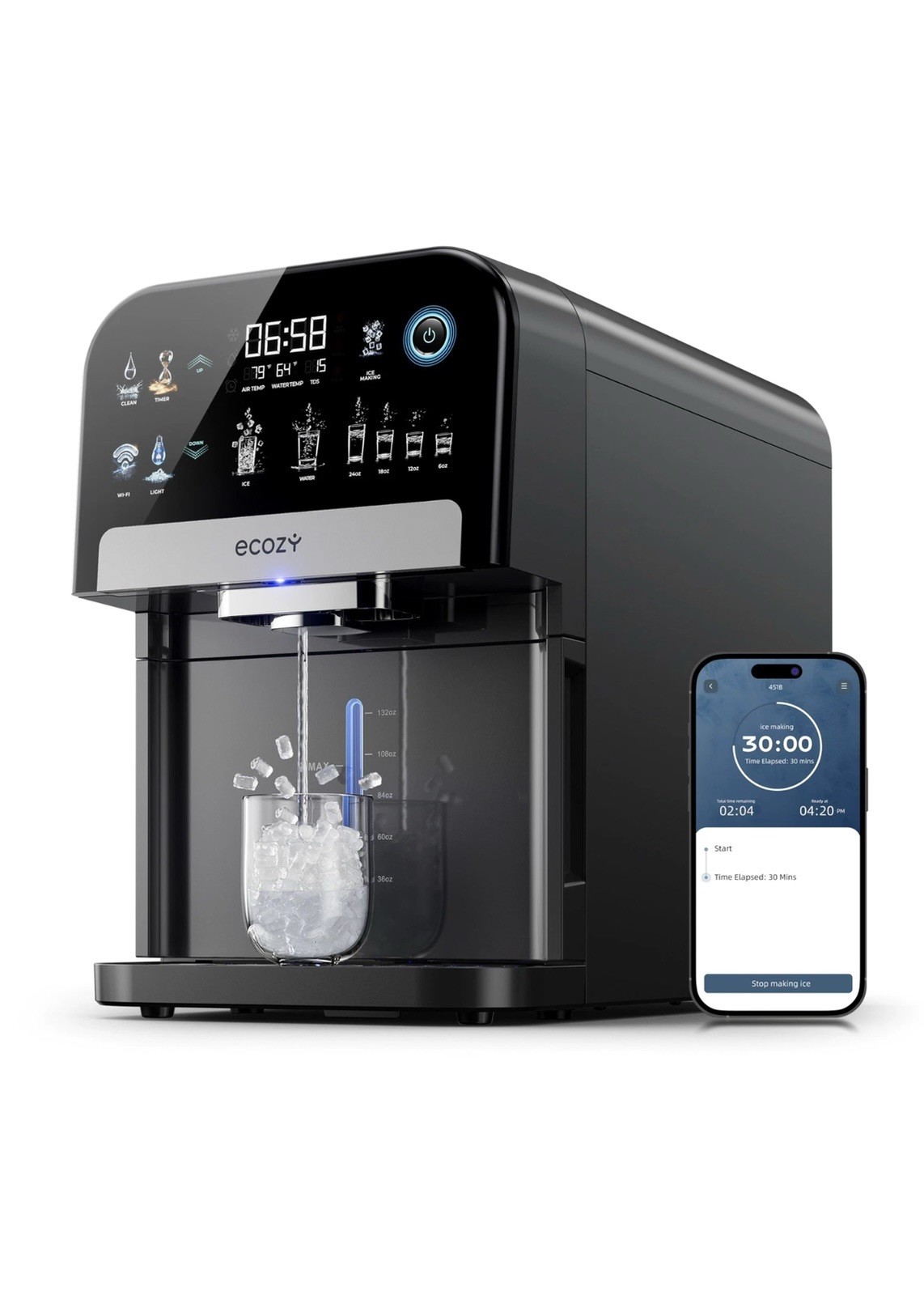 ecozy Nugget Ice Maker Dispenser, Smart 2-in-1 Pebble Ice Machine gallery