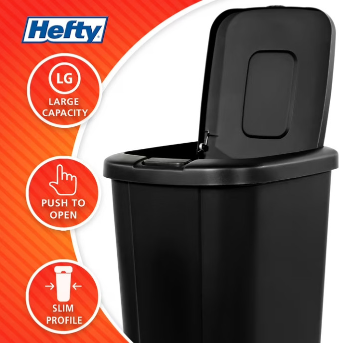 Hefty 13.3 Gallon Kitchen Trash Can Touch Top Push Button Lid Black gallery