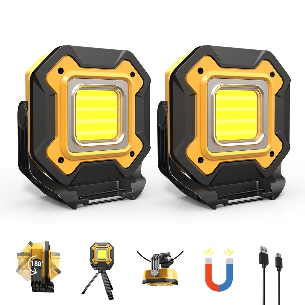 2 Pack Rechargeable LED Work Light, 6000mAh 16 Hours Long-Lasting Cordless Ma...