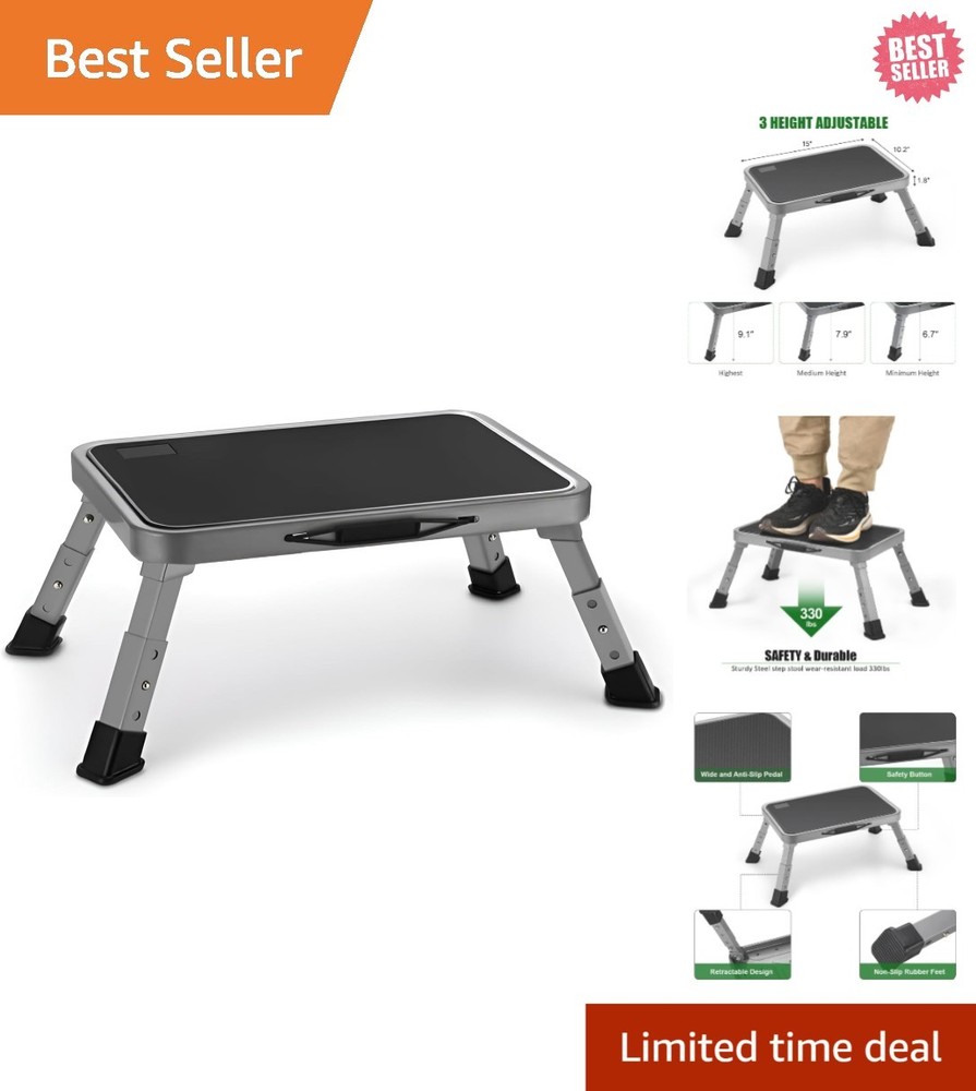 Compact Portable Step Stool - Non-Slip, Adjustable 1-Step Ladder for All Rooms