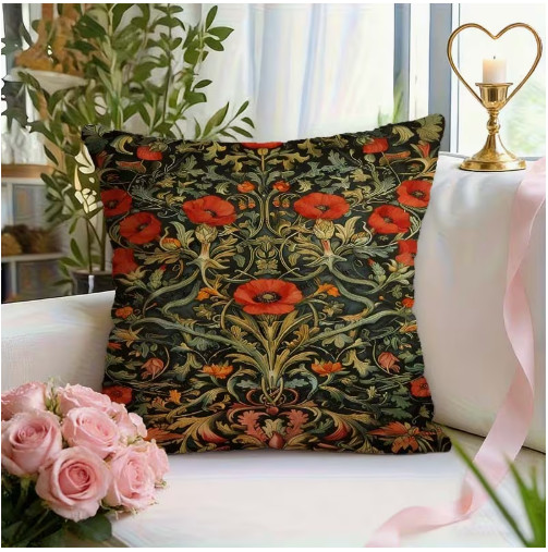 THROW PILLOW COVER- William Morris Theme Floral Artwork, Double-Sided 18x18 gallery