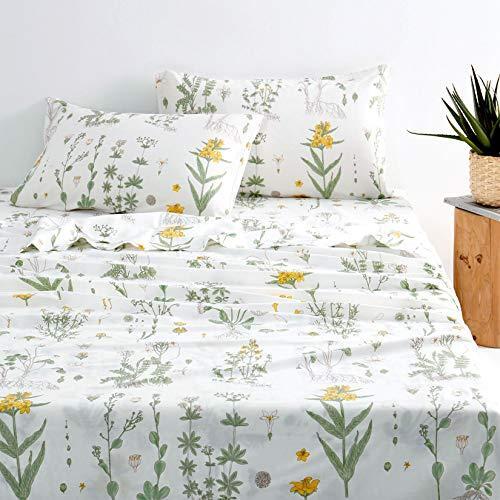 Wake In Cloud - Botanical Sheet Set, Yellow Flowers and Green Leaves Floral gallery