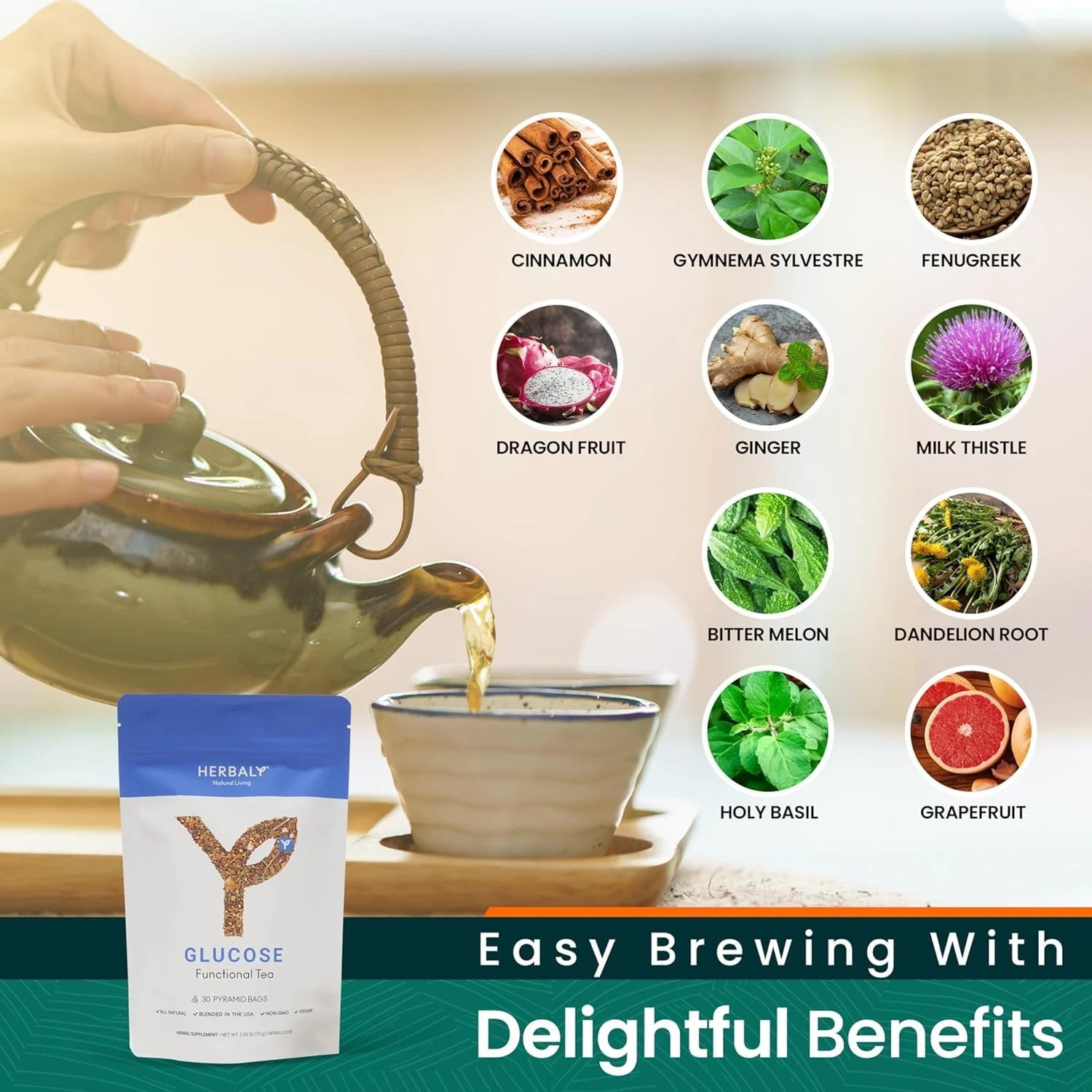 Herbaly Glucose Functional Tea - Vitality & Wellness - Gymnema Sylvestre, Ceylon gallery