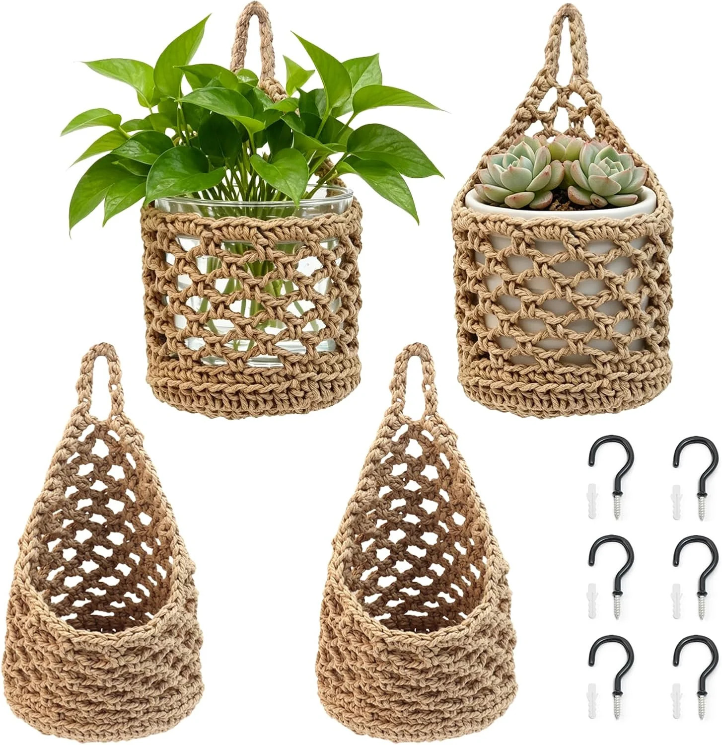 4 PCS 5-Inch Macrame Wall Plant Hangers, Small Wall Hanging Plant Holder with Ho gallery