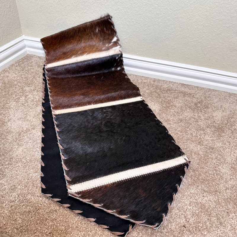 Handmade Genuine Cowhide Patchwork Table Runner Brown Black White 65x11 Rustic gallery