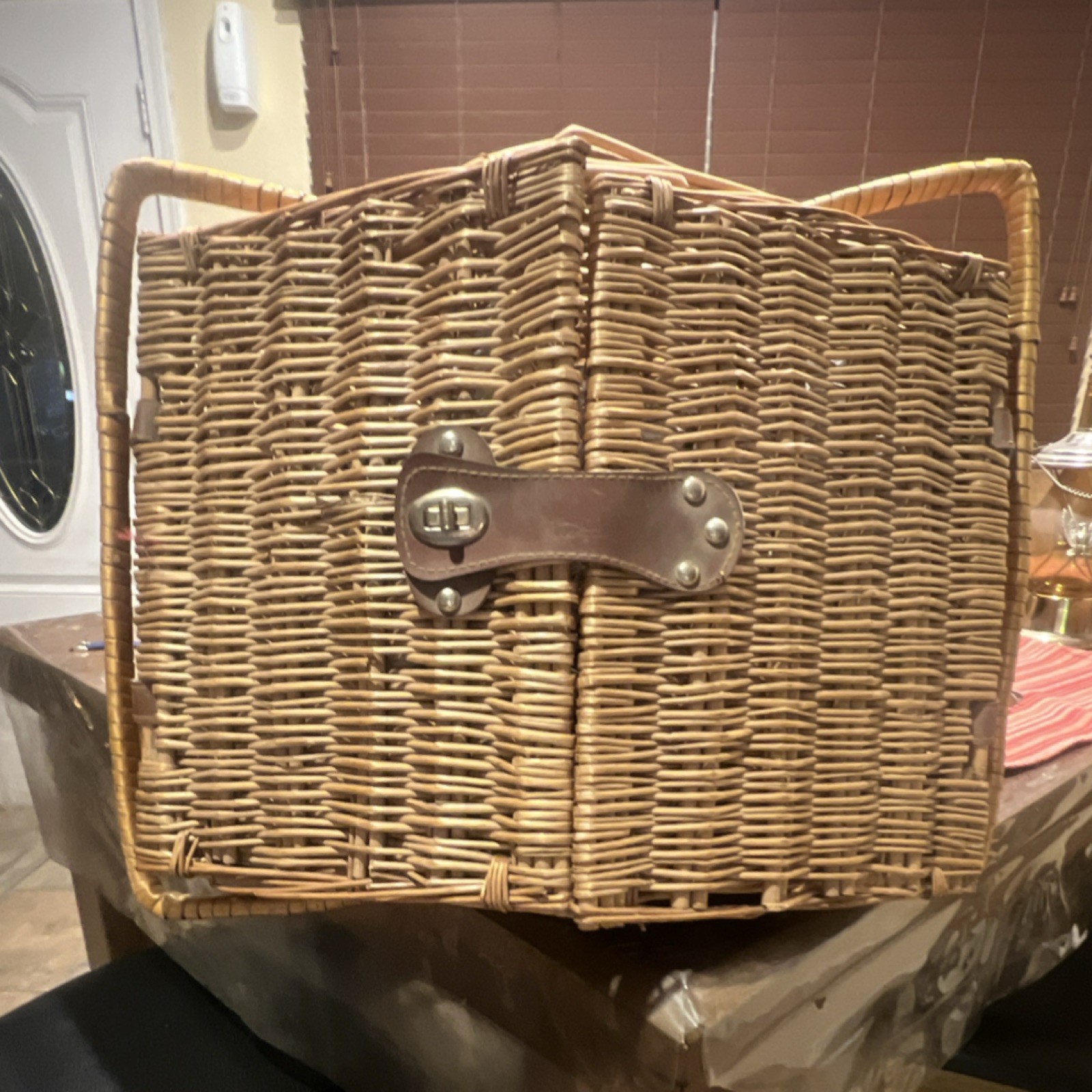Wicker Picnic Basket Brown with Handles and Press Fastening Closure gallery
