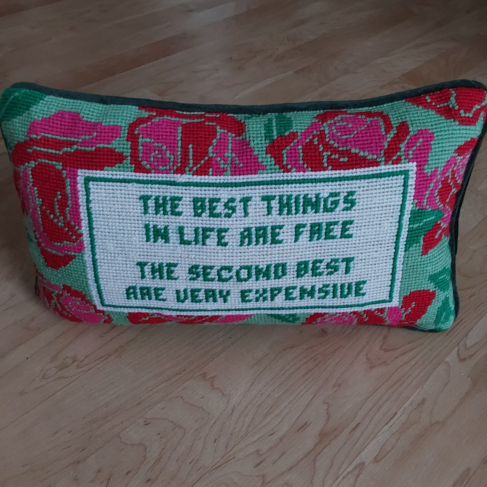 Furbish The Best Things In Life Are Free Needlepoint Pillow 50% Cotton 50% Wool gallery