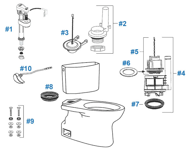 OEM THU440-A Flush Assembly With Nut For 2-Pc N5 L10 743E 454E TOTO THU445.10F-A gallery