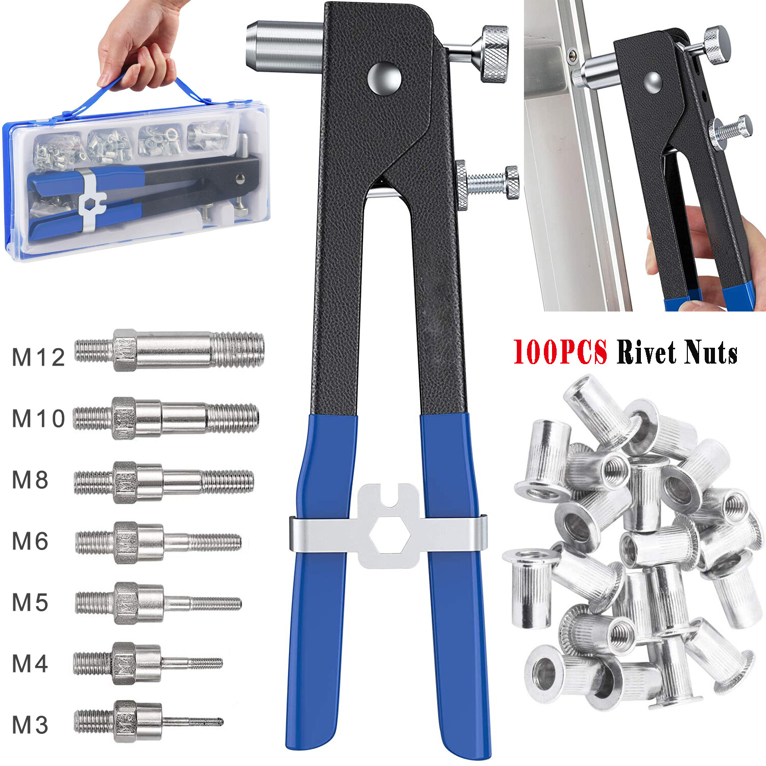 110Pcs Threaded Nut Rivet Gun M3-M12 Insert Tool Riveter Rivnut Nutsert Riveting gallery