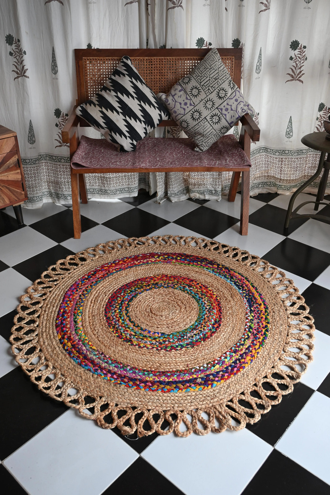 Rugmoda Jute Natural Multi Braided Round Rug 3x3 ft Living Room Area Rug gallery