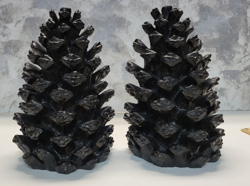 2 Bookends Creative Co-Op Pinecone Shape Heavy Resin Bronze Finish Nature Forest gallery