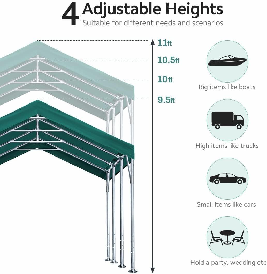 ADVANCE OUTDOOR 12x20 ft Adjustable Peak Heavy Duty Carport Car Boat Shelter gallery