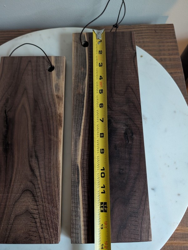 Genuine Solid Walnut Charcuterie Boards Rustic Serving Board Set of 2 W/ Leather gallery