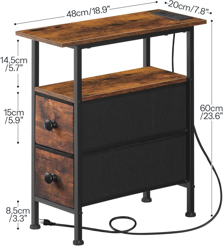 End Table with Charging Station Side Table with 2 Fabric Drawers Nightstand gallery